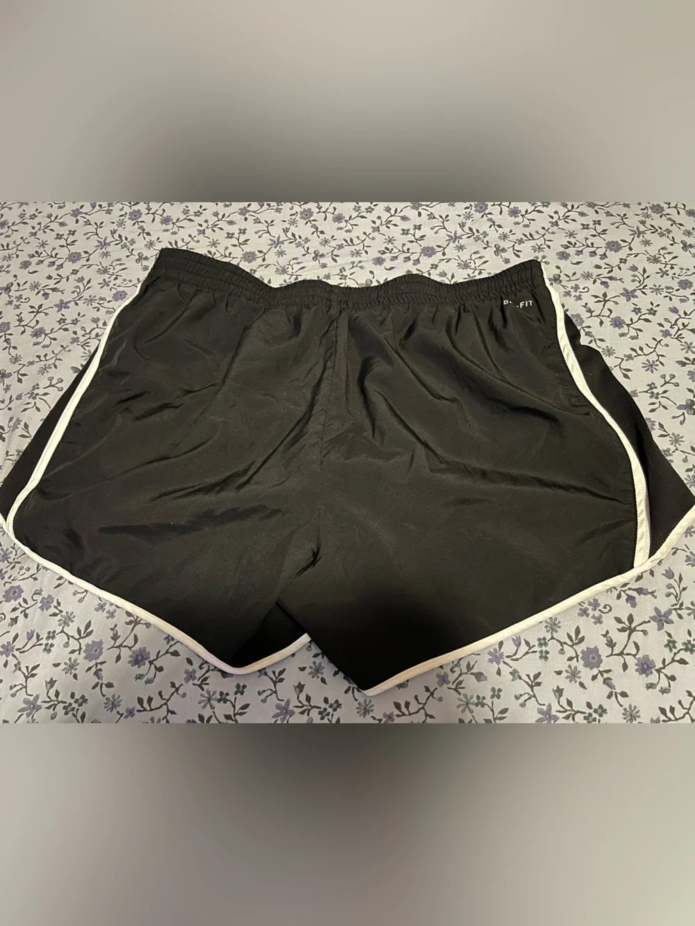 Black Nike Dri-Fit Women's Athletic Shorts with White Trim - Picture 3 of 4
